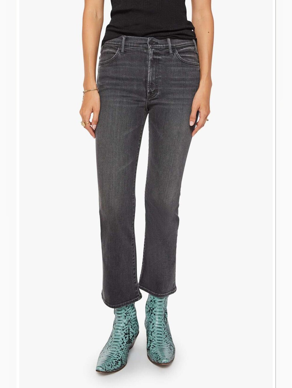 MOTHER The Hustler High Waist Ankle Bootcut Jeans Gray Size 25